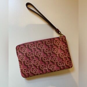 💰NWT Coach Corner Zip Wristlet with Monogram Print + Bonus Charm - Gold/Rouge